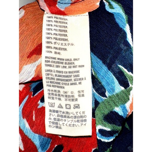 Abercrombie Fitch Large Floral Peasant Sheer Boho Blouse Ruffle Hem Tie Neck - Picture 8 of 11